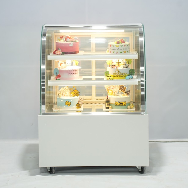 Tủ bánh kem 90cm 3 tầng 90cm kính cong