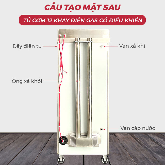 Thiết kế mặt trước tủ cơm 12 khay điện ga CĐK