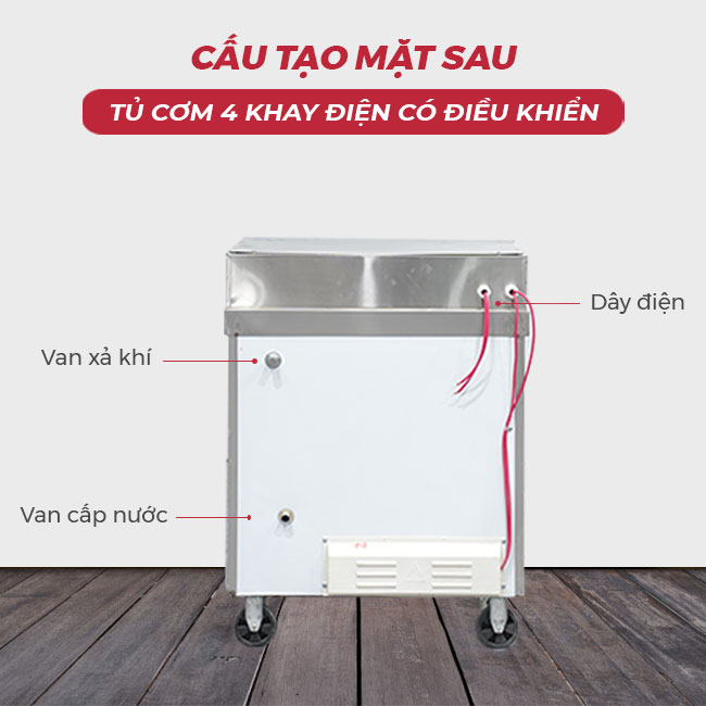 Cấu tạo mặt sau tủ cơm 4 khay điện CĐK