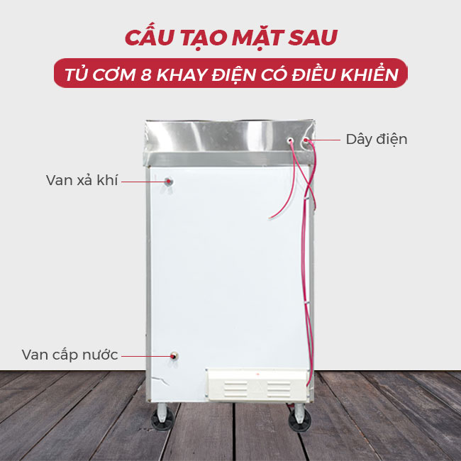 Cấu tạo mặt sau tủ cơm 8 khay điện CĐK