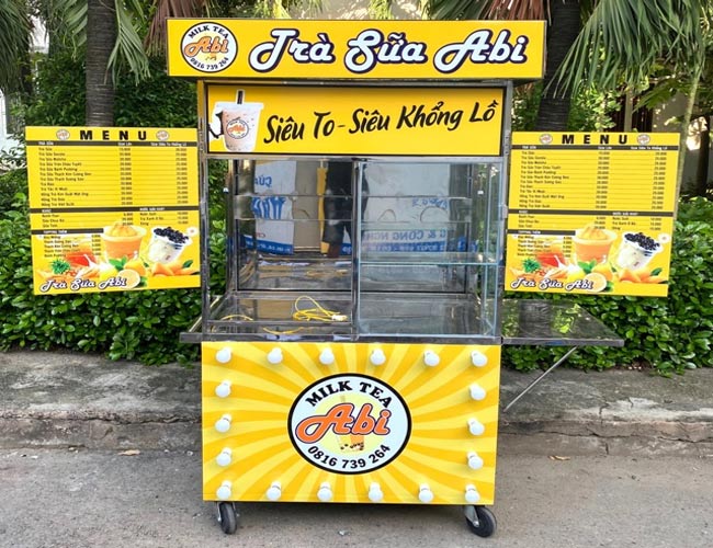 Xe bán trà sữa màu vàng