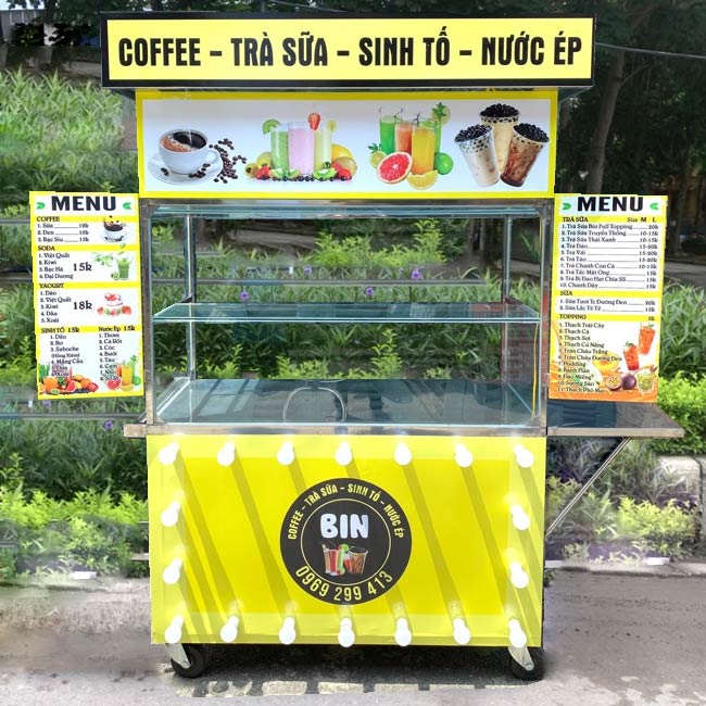 Xe bán trà sữa vàng đèn nổi