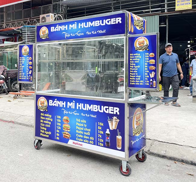 Xe bánh mì hamburger có thể bố trí nhiều thiết bị trên xe