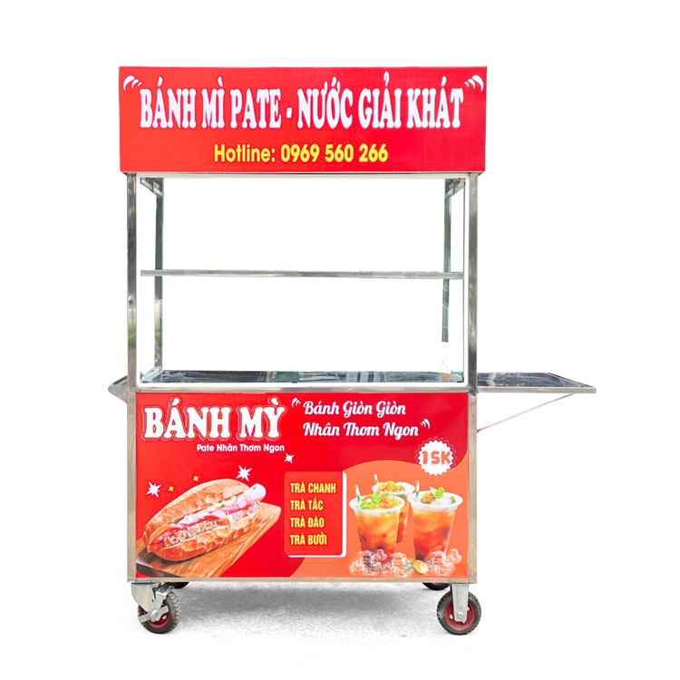 Xe bánh mì pate inox mái bằng 1m2 giá tốt