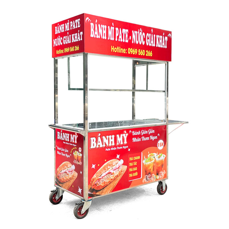 Xe bánh mì pate inox mái bằng 1m2 phù hợp với nhiều mô hình