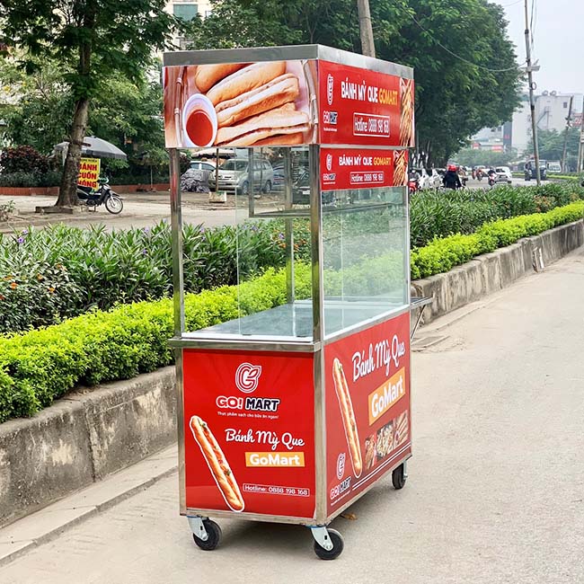 Xe bánh mì que 1m mái bằng chi phí đầu tư thấp