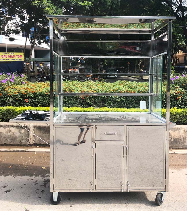 Xe bánh mì que 1m mái bằng thiết kế chuyên dụng