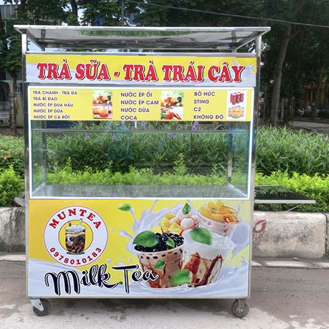 Xe đẩy bán trà sữa vàng