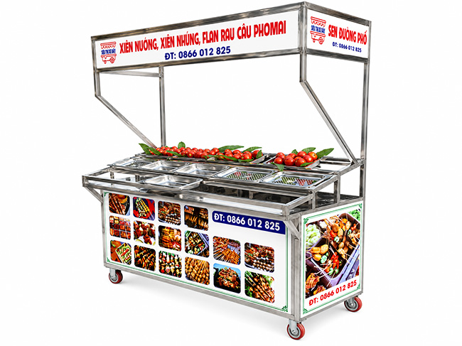 Cấu tạo xe bán thịt xiên nướng 1m5 mái bằng
