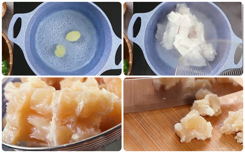 Luộc sơ rồi ngâm nước đá trước khi hầm