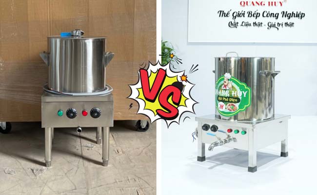 So sánh nồi nấu phở Huy Hoàng và nồi phở inox Quang Huy