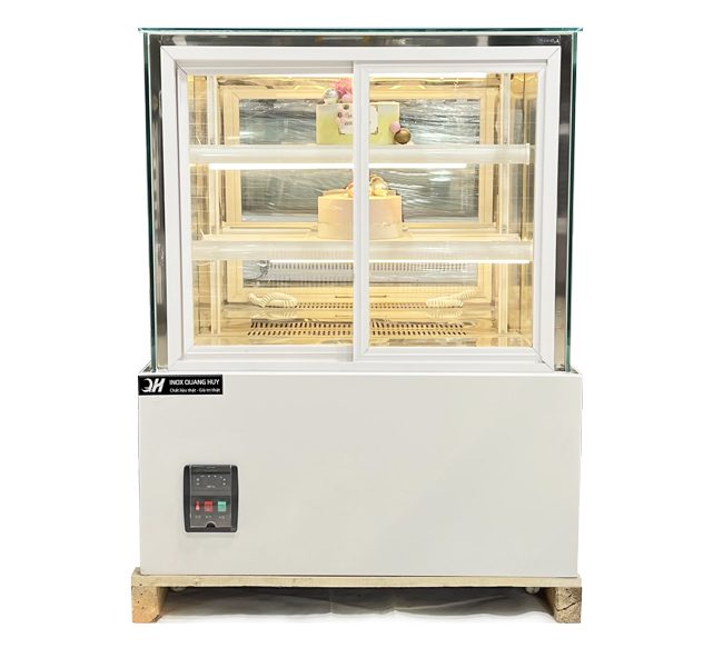 Tủ bánh kem 90cm 2 tầng cửa trước