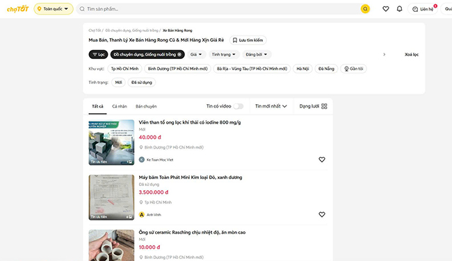 Xe bán hàng rong cũ trên website mua bán đồ cũ