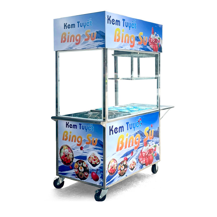 Xe bán kem 1m5 mái bằng phù hợp nhiều địa điểm kinh doanh