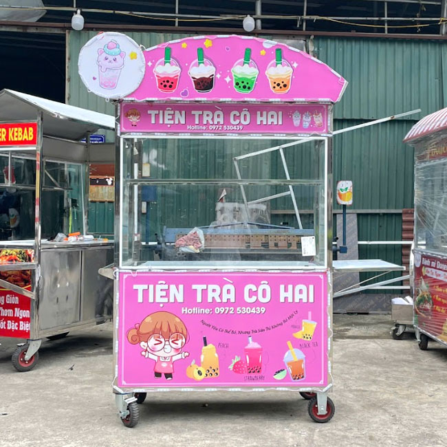 Xe đẩy bán trà sữa 1m2 decal linh hoạt