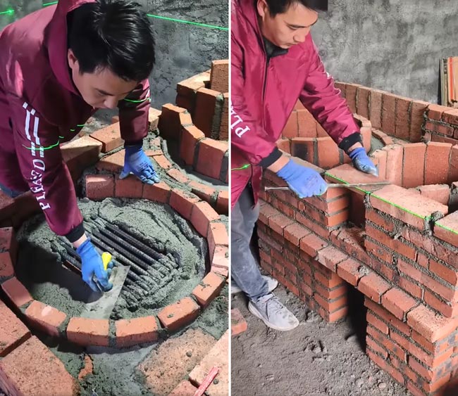 Xây buồng đốt lò bếp củi