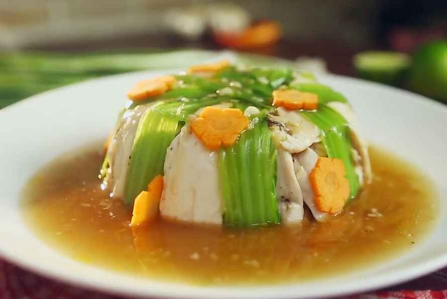 Gà hấp cải canh