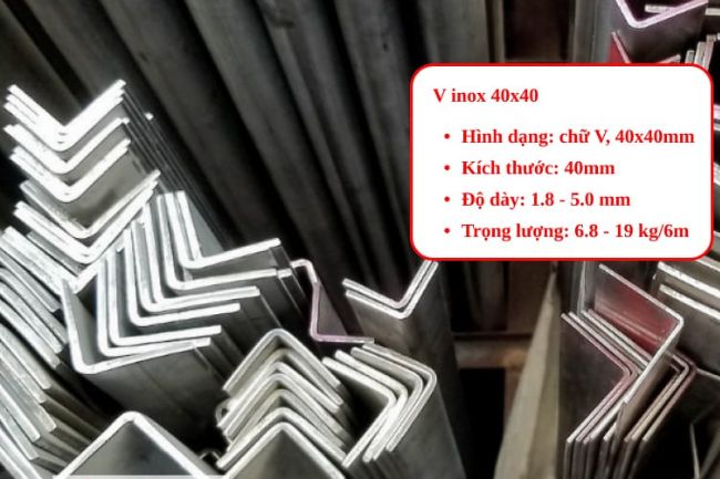 Thông số kỹ thuật của thép V inox 40×40