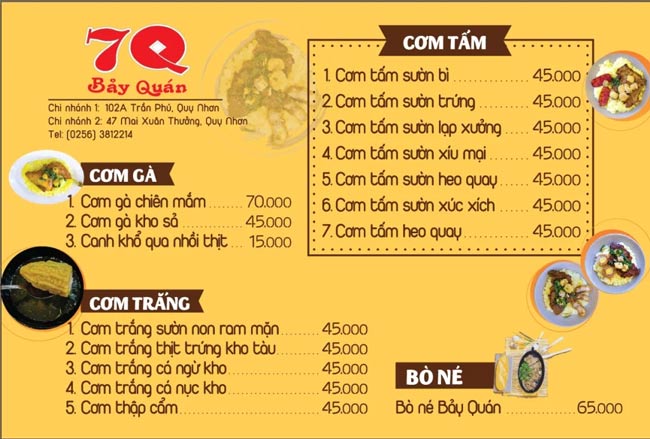 Thiết kế menu quán cơm tấm 