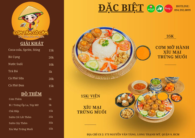 Menu quán cơm tấm Cô Cám