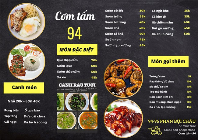 Menu quán cơm tấm 94