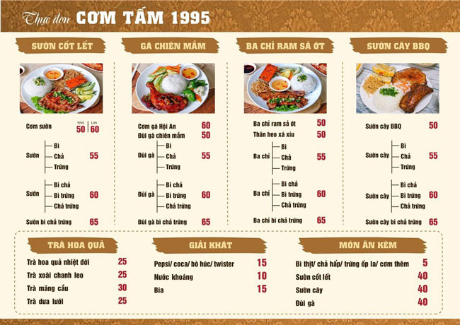 Menu quán cơm tấm 1995