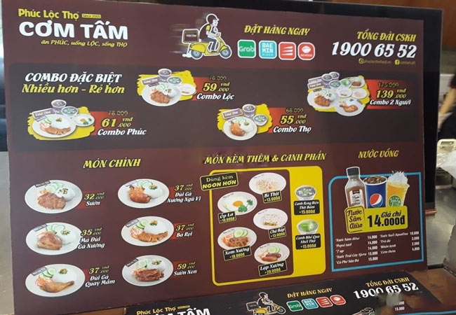 Menu quán cơm Phúc-Lộc-Thọ