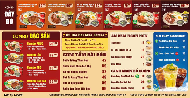 Menu cơm tấm