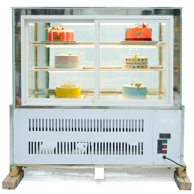 Tủ bánh kem 1m2 kính vuông inox 3 tầng