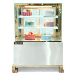 Tủ bánh kem 90cm kính vuông inox 3 tầng