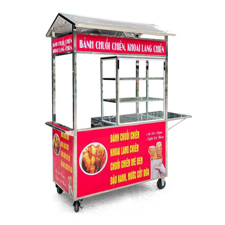 Xe bán đồ ăn vặt khoai lang chiên 1m2 mái bằng V1200-B