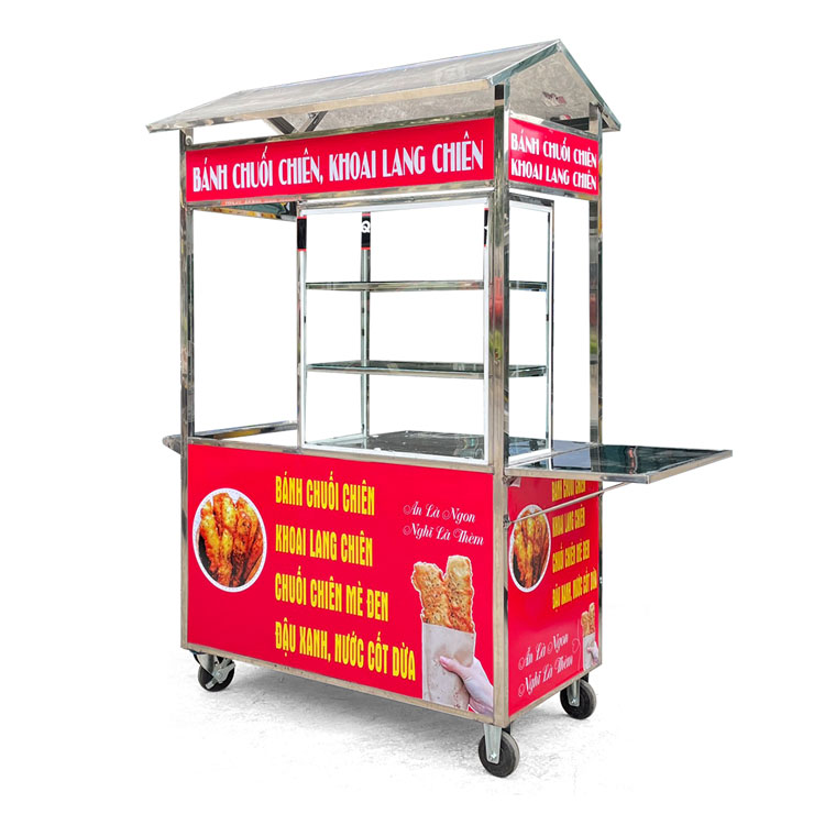 Xe bán đồ ăn vặt khoai lang chiên 1m2 mái bằng V1200-B