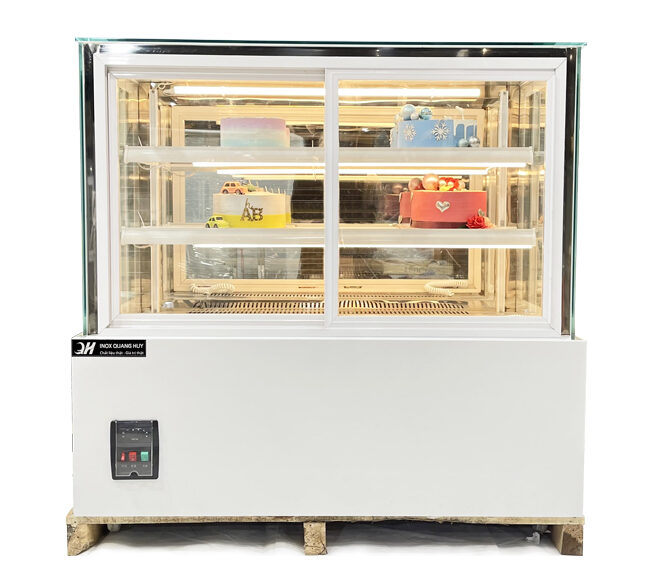 Tủ trưng bày bánh kem 1m2 kính vuông cửa trước