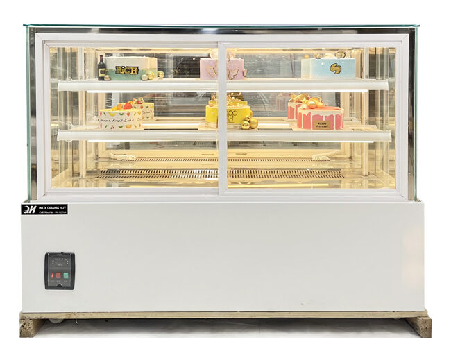 Tủ trưng bày bánh kem 1m5 kính vuông cửa trước