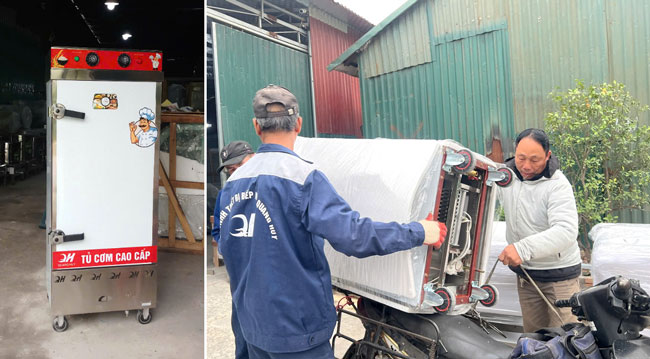 Giao tủ cơm 12 khay điện gas
