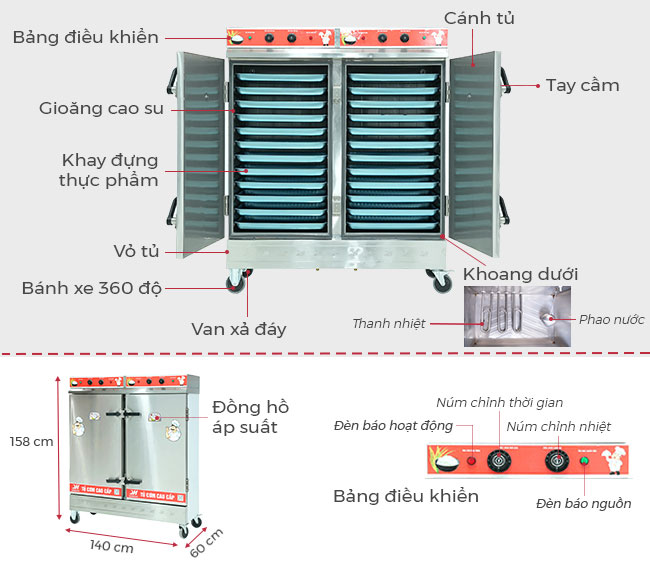 Cấu tạo tủ nấu cơm 70kg