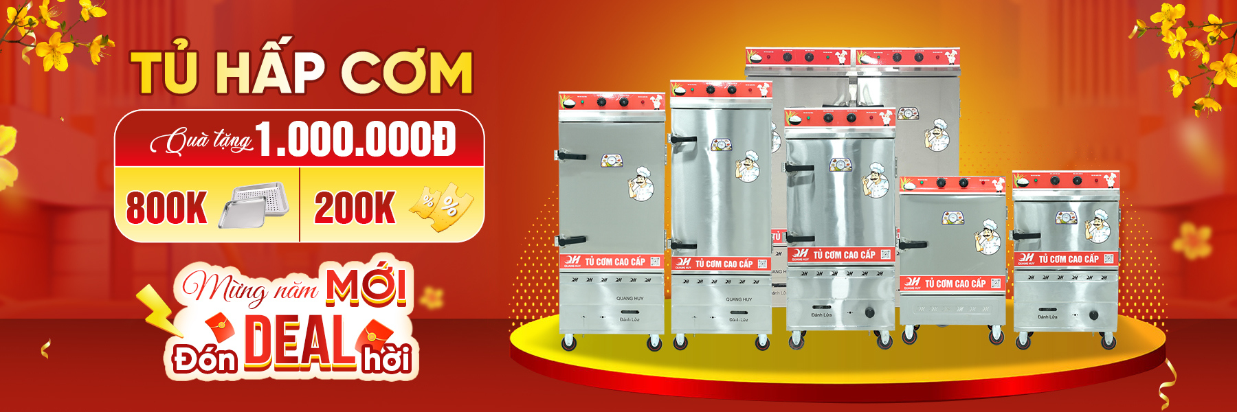 Tủ Nấu Cơm Công Nghiệp inox 201/304 Điện Gas năng suất cao