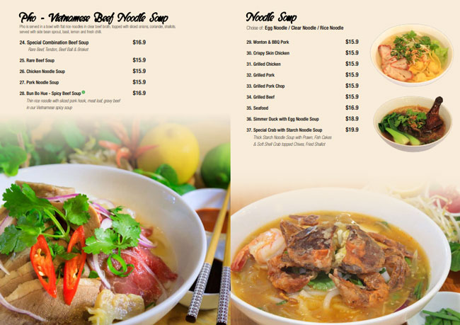Menu quán phở