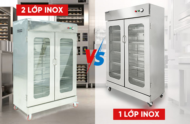 Tủ sấy b&aacute;t 2 lớp inox v.s Tủ sấy b&aacute;t 1 lớp inox