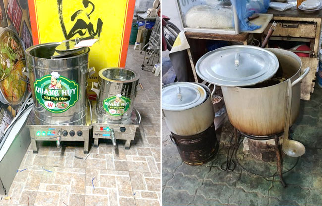 Nồi inox nấu phở bằng điện v&agrave; Nồi nh&ocirc;m nấu phở bằng than