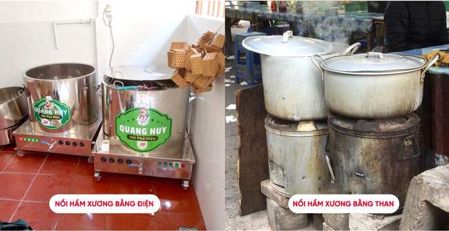nồi hầm xương bằng điện vs bằng than