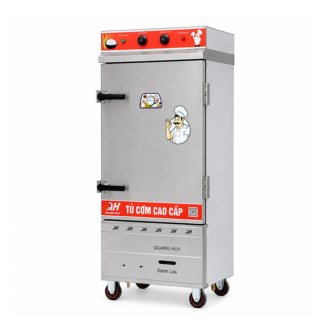 Tủ cơm công nghiệp điện gas 12 khay inox 304 TC12DGL-VN