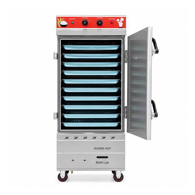 Tủ cơm công nghiệp điện gas 12 khay inox 304 TC12DGL-VN