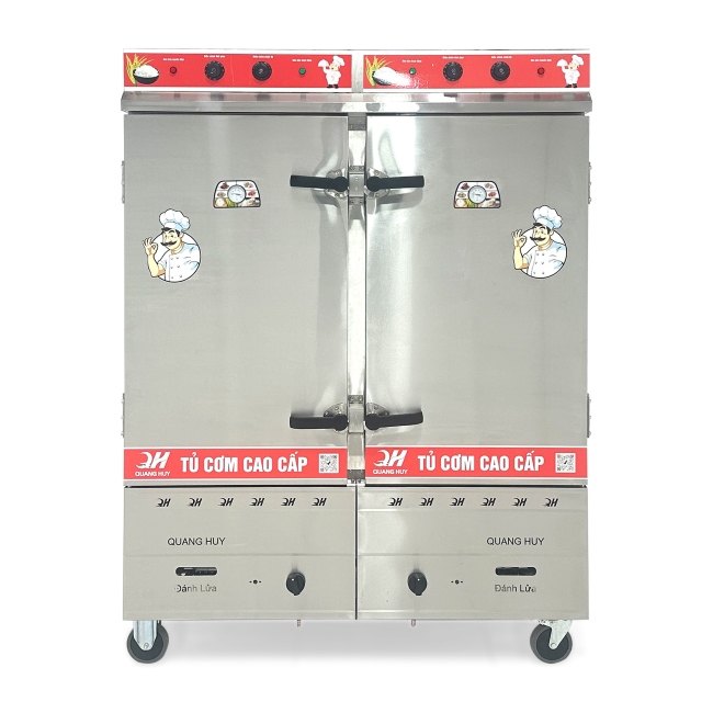 Tủ cơm công nghiệp điện gas 24 khay inox 304 TC24DGL-VN