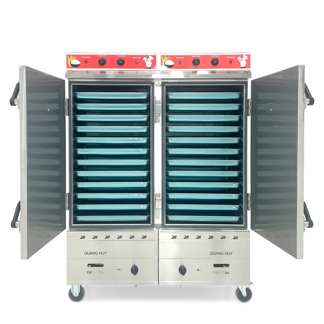 Tủ cơm công nghiệp điện gas 24 khay inox 304 TC24DGL-VN