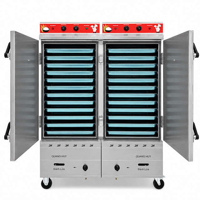 Tủ cơm công nghiệp điện gas 24 khay inox 304 TC24DGL-VN