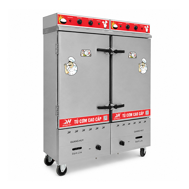 Tủ cơm công nghiệp điện gas 24 khay inox 304 TC24DGL-VN
