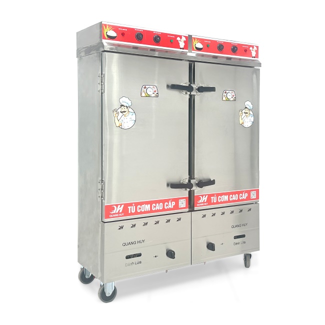 Tủ cơm công nghiệp điện gas 24 khay inox 304 TC24DGL-VN
