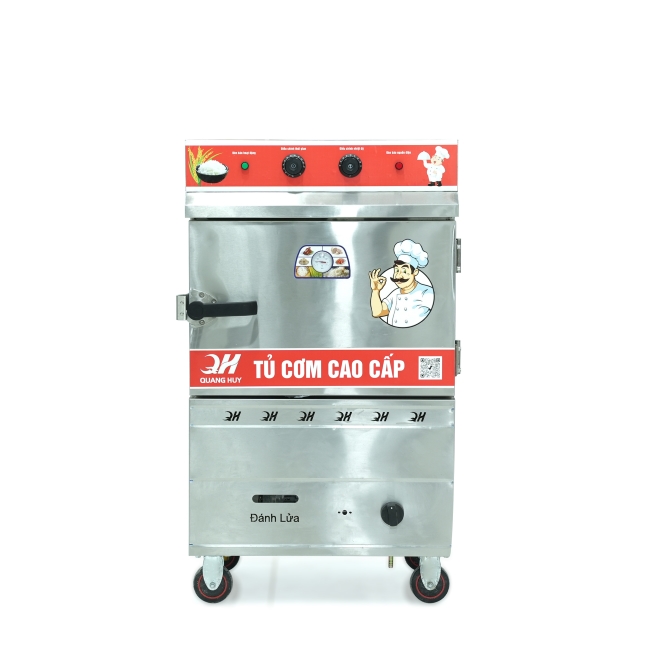 Tủ cơm công nghiệp điện gas 4 khay inox 304 TC4DGL-VN