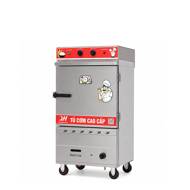 Tủ cơm công nghiệp điện gas 6 khay inox 304 TC6DGL-VN